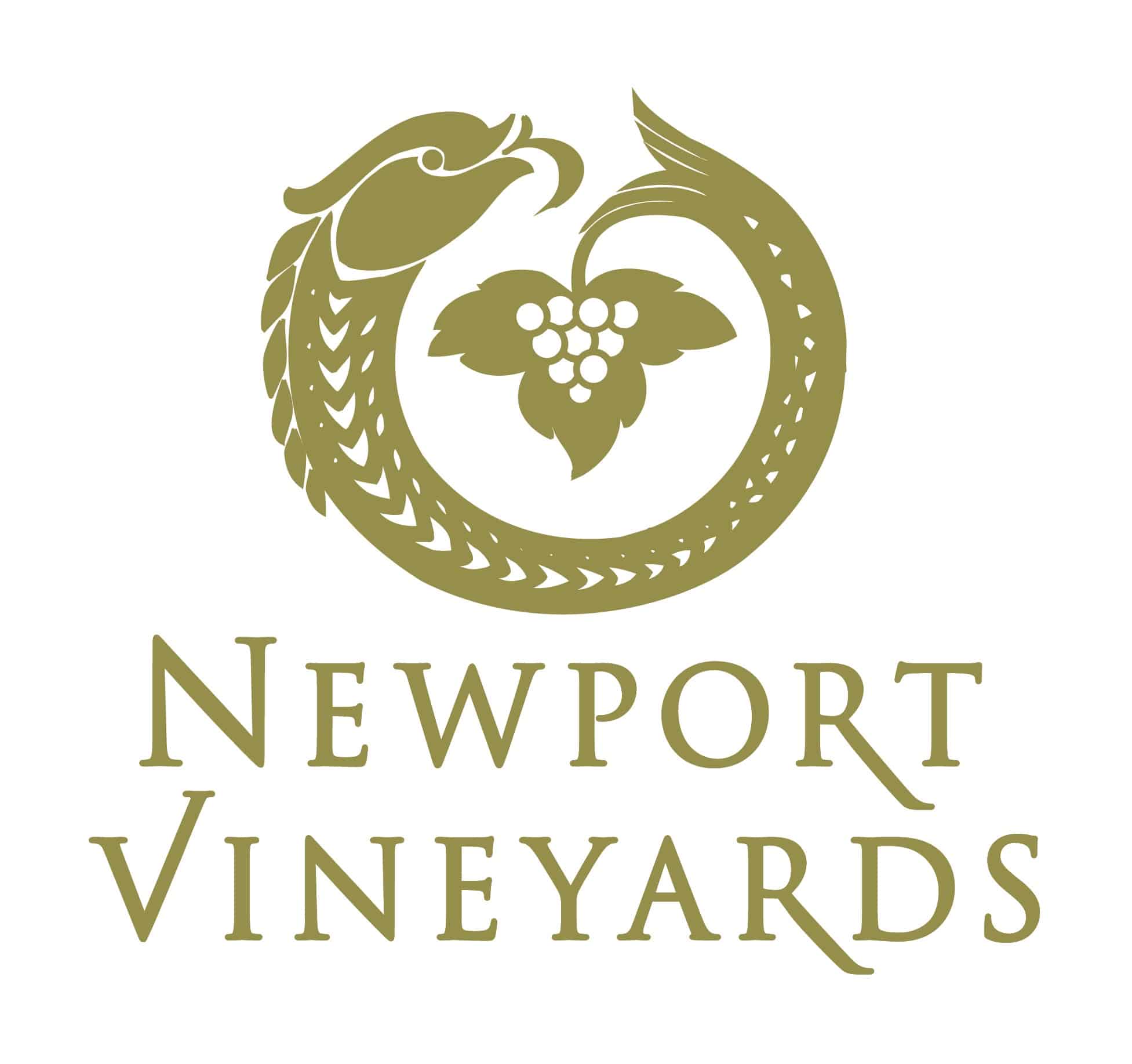 NewportVineyards_VerticalLogo_Gold logo for Newport Vineyards in Middletown, Rhode Island