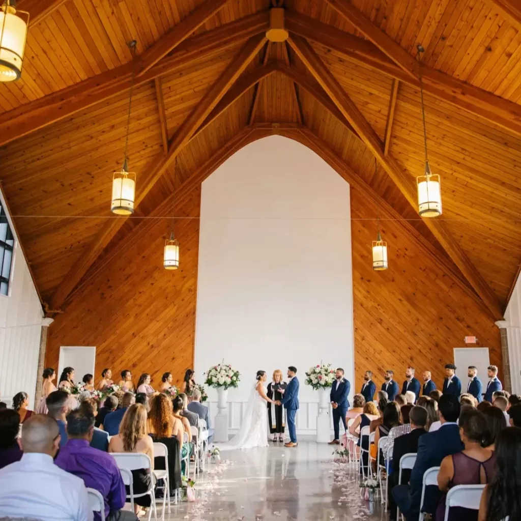 bride and groom exchanging vows at Shepherd's Run 
