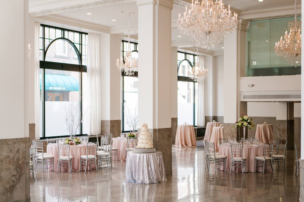 pink reception setup at The Ballroom at Providence G