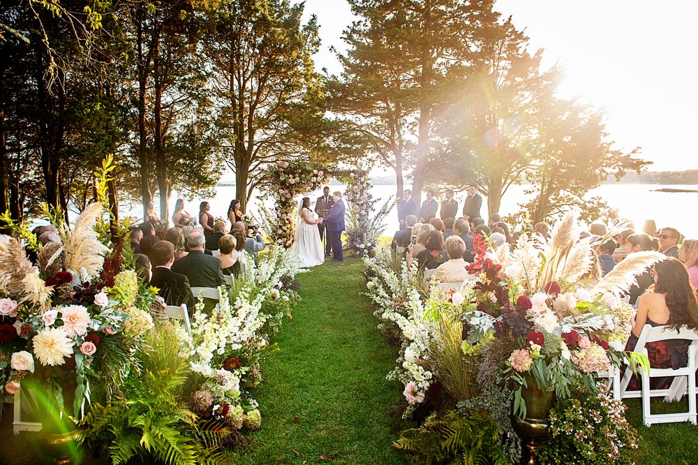 bride and groom exchanging vows outdoor ceremony Mount Hope Farm 