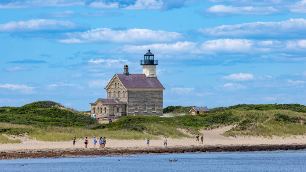 Block Island North Lighthouse south of mainland Rhode Island